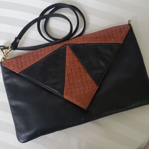 Black Leather Adjustable Crossbody Clutch Purse Tess Rizzut New York